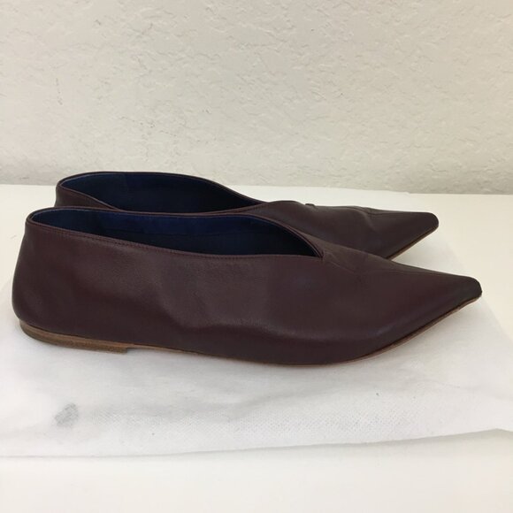 CELINE Authentic Peep Toe Flats Womens 35.5 Made in Italy Burgundy Soft Leather - Picture 7 of 13